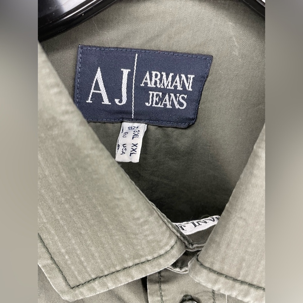 Armani Jeans Long Sleeve Shirt Green Size XXL, Double Breast Pockets Elbow Patch - Picture 10 of 12